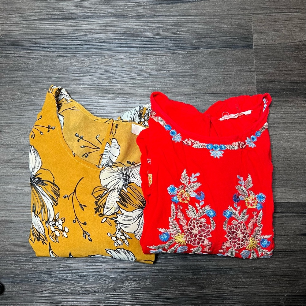 Entro Women’s Lot Of 2 Boutique Blouse Floral Large Embroidered Lace Work Wear
